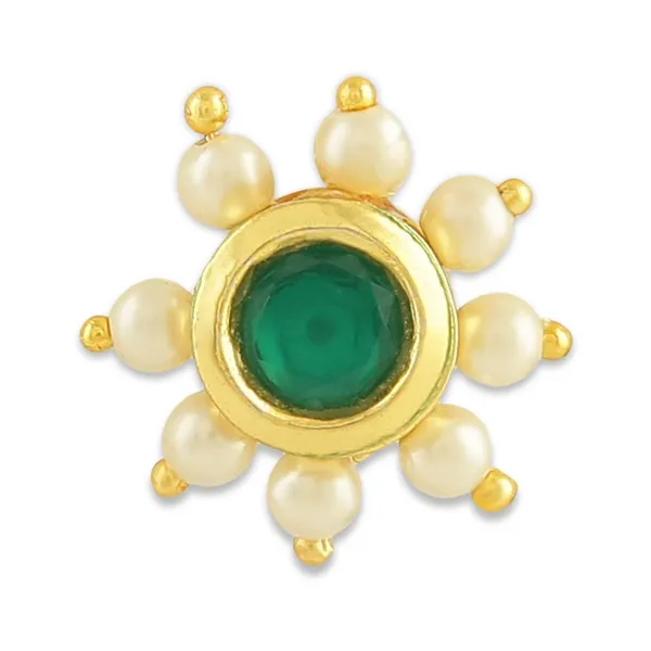 Gold-Plated_Pearl_and_Green_Stone_Nose_Pin_For_Women_&_Girls