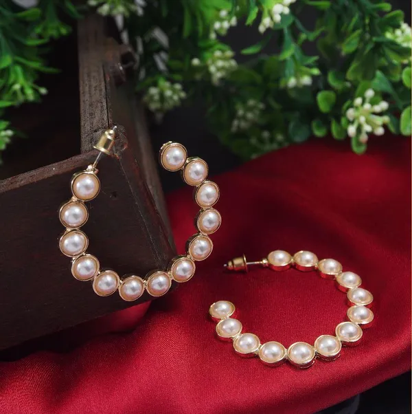 Gold_Plated_Pearl_Cuff_Hoops_Earring-PER_2904_For_Women_&_Girls