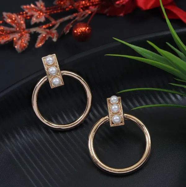 Gold_Plated_Pearl_Door_Knocker_Western_Earring-WER_3414_For_Women_&_Girls