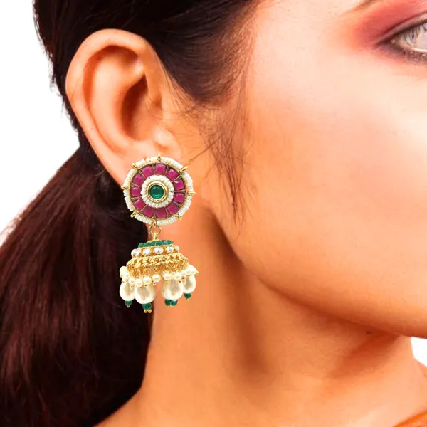 Gold_Plated_Red_Ruby_and_Kundan_Embellished_Traditional_Jhumki_For_Women_&_Girls