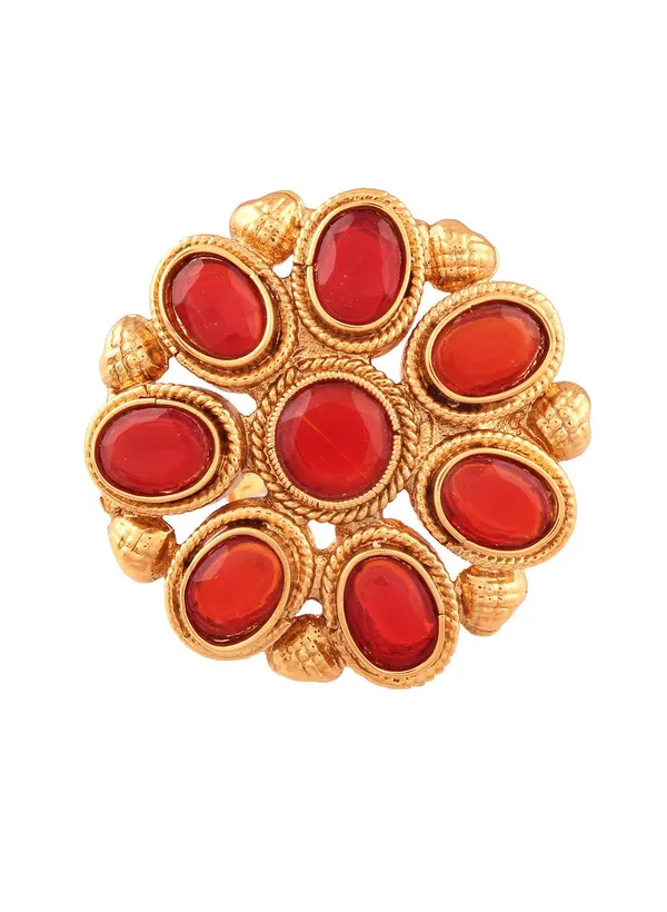 Gold-Plated_Red_Stone_Floral_Cocktail_Ring_For_Women_&_Girls