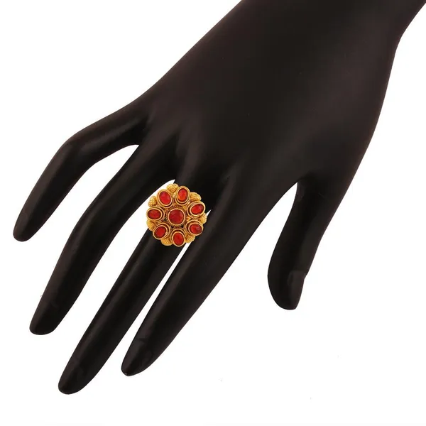 Gold-Plated_Red_Stone_Floral_Cocktail_Ring_For_Women_&_Girls