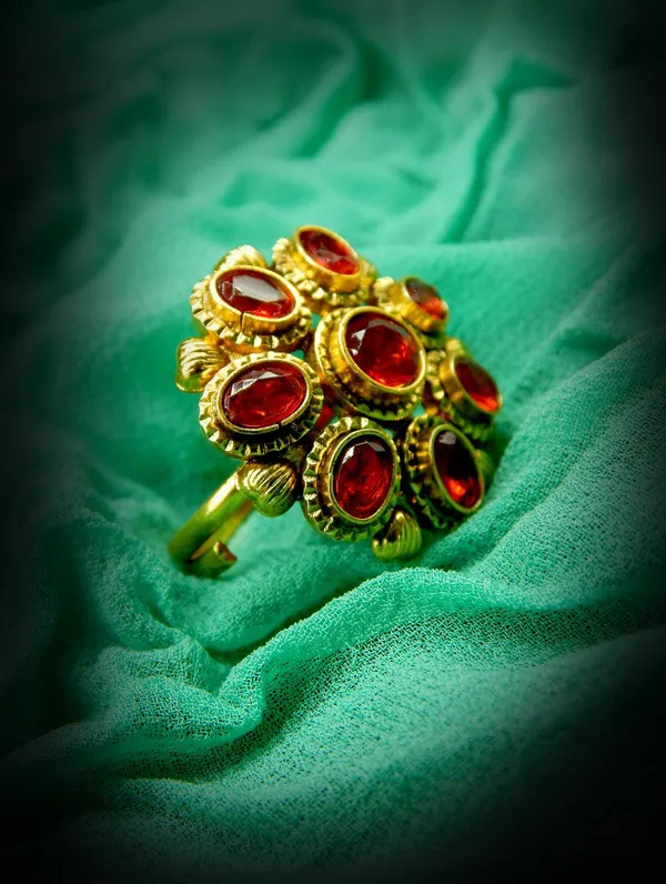 Gold-Plated_Red_Stone_Floral_Cocktail_Ring_For_Women_&_Girls