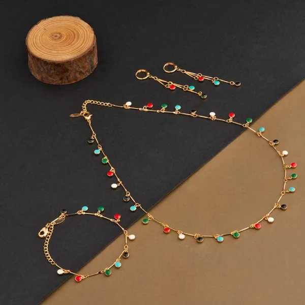 Gold_Plated_Round_Shaped_Multicolor_Enamel_Necklace_Set_With_For_Women_&_Girls