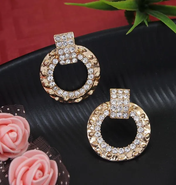 Gold_Plated_Round_Shaped_Stone_Studded_Western_Earring-WER_3400_For_Women_&_Girls