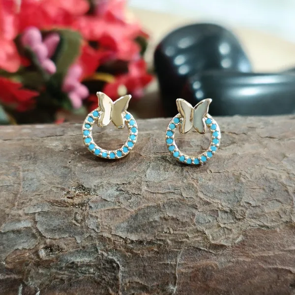 Gold_Plated_Round_Shaped_With_Butterfly_Design_CZ_Stud_Western_Earring-_STER_2082_For_Women_&_Girls