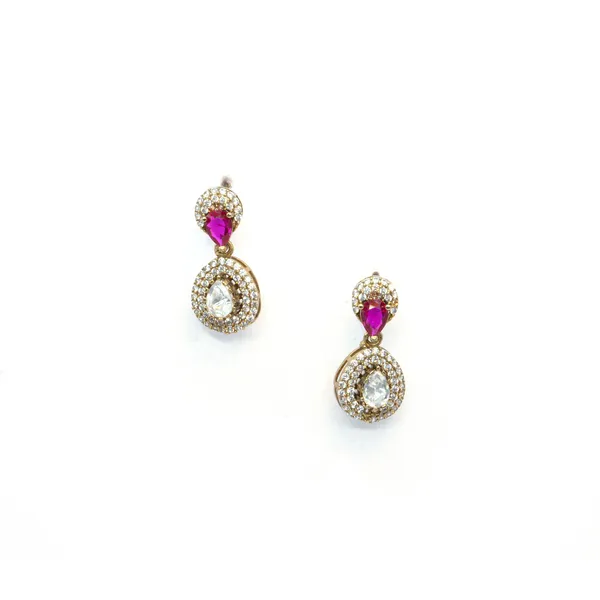 Gold-Plated_Ruby_&_Zirconia_Teardrop_Bridal_Necklace_Set_For_Women_&_Girls