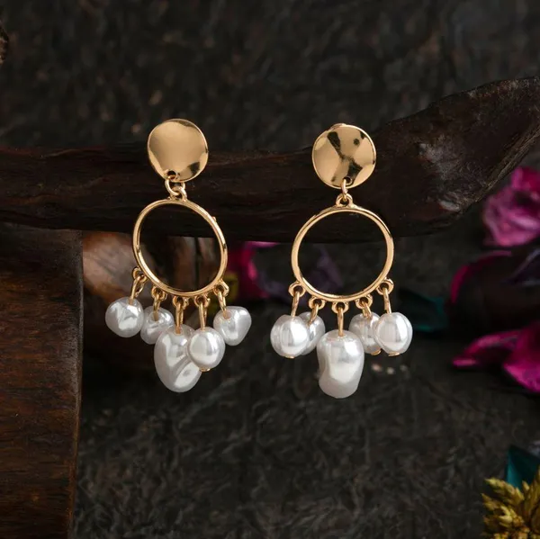 Gold_Plated_Small_Circle_Shaped_With_Hanging_Pearl_Charms_Drop_Earring-PER_1456_For_Women_&_Girls