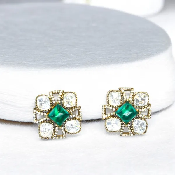 Gold-Plated_Square_Stud_Earrings_with_Mint_Green_and_Crystal_For_Women_&_Girls