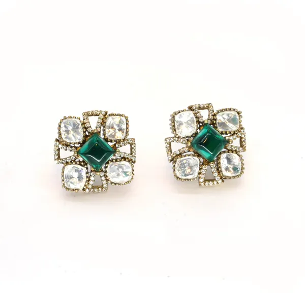 Gold-Plated_Square_Stud_Earrings_with_Mint_Green_and_Crystal_For_Women_&_Girls