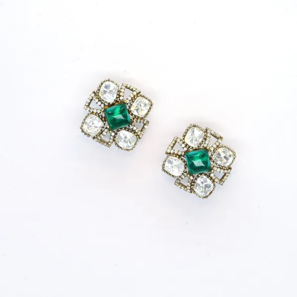 Gold-Plated_Square_Stud_Earrings_with_Mint_Green_and_Crystal_For_Women_&_Girls
