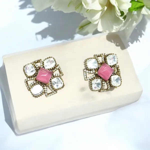 Gold-Plated_Square_Stud_Earrings_with_Mint_Green_and_Crystal_For_Women_&_Girls