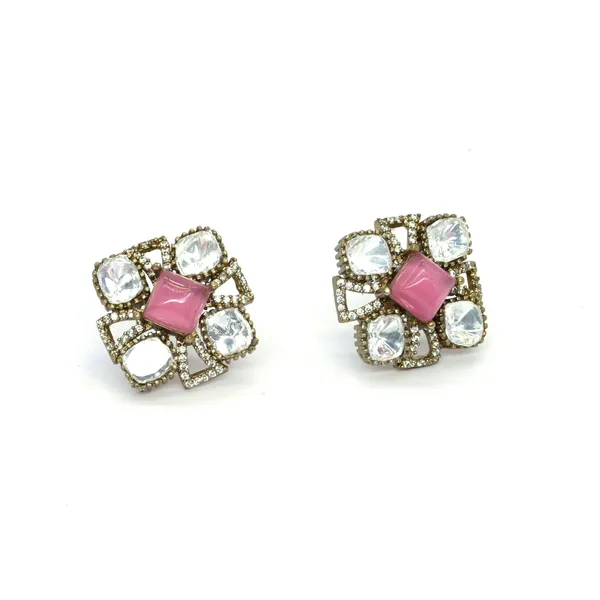 Gold-Plated_Square_Stud_Earrings_with_Mint_Green_and_Crystal_For_Women_&_Girls