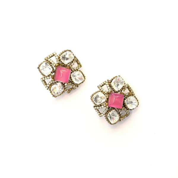 Gold-Plated_Square_Stud_Earrings_with_Mint_Green_and_Crystal_For_Women_&_Girls