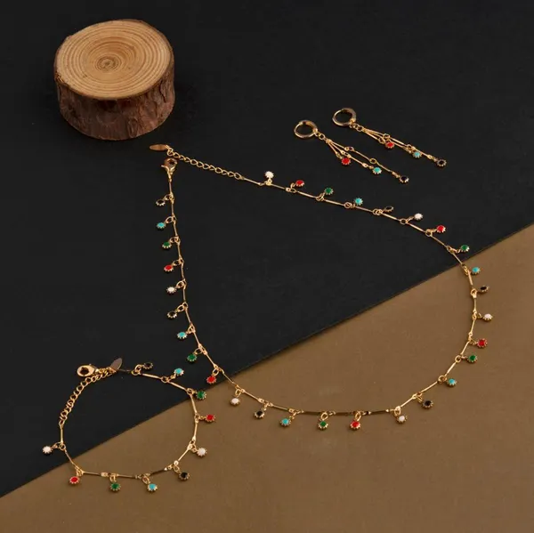 Gold_Plated_Star_Shaped_Multicolor_Enamel_Necklace_Set_With_For_Women_&_Girls