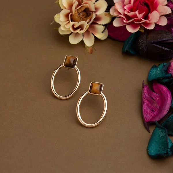 Gold_Plated_Stone_Studded_Oval_Shaped_Western_Earring-1475A_For_Women_&_Girls