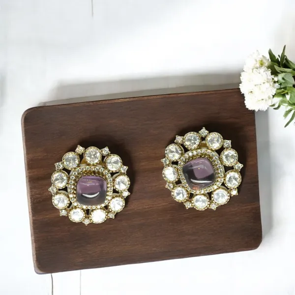 Gold-Plated_Stud_Earrings_with_Purple_Stone_and_Crystal_Halo_For_Women_&_Girls