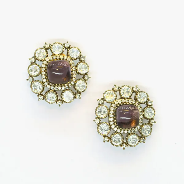 Gold-Plated_Stud_Earrings_with_Purple_Stone_and_Crystal_Halo_For_Women_&_Girls