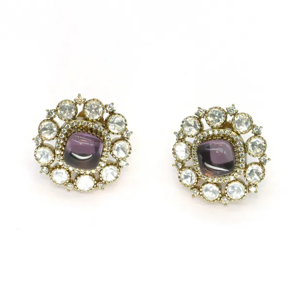 Gold-Plated_Stud_Earrings_with_Purple_Stone_and_Crystal_Halo_For_Women_&_Girls