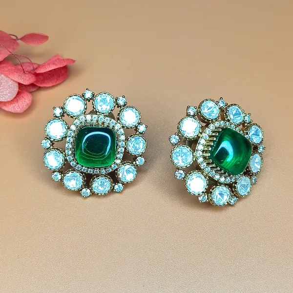 Gold-Plated_Stud_Earrings_with_Purple_Stone_and_Crystal_Halo_For_Women_&_Girls