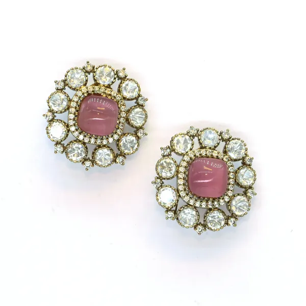 Gold-Plated_Stud_Earrings_with_Purple_Stone_and_Crystal_Halo_For_Women_&_Girls