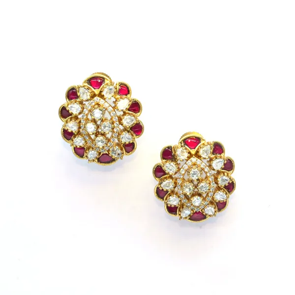 Gold-Plated_Teardrop_Stud_Earrings_with_Ruby_and_Crystal_Acc_For_Women_&_Girls