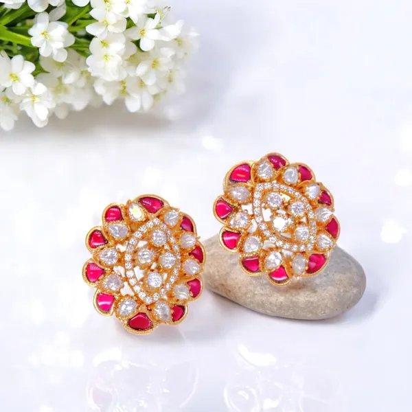 Gold-Plated_Teardrop_Stud_Earrings_with_Ruby_and_Crystal_Acc_For_Women_&_Girls