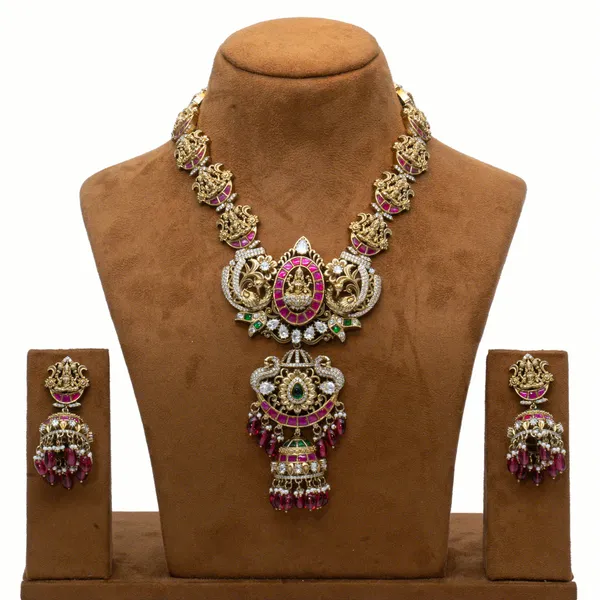 Gold-Plated_Temple_Necklace_Set_with_Ruby_Accents_and_Jhumka_Earrings_For_Women_&_Girls