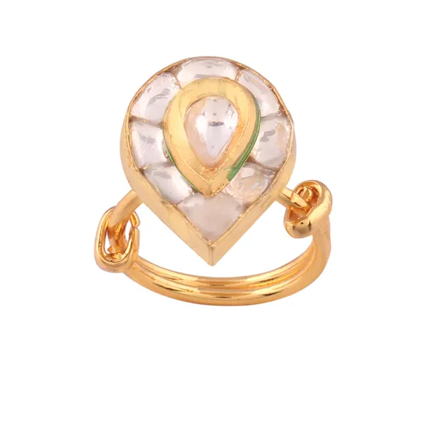 Gold_Plated_Tilak_Shaped_Kundan_Adjustable_Finger_Ring_for_W_For_Women_&_Girls