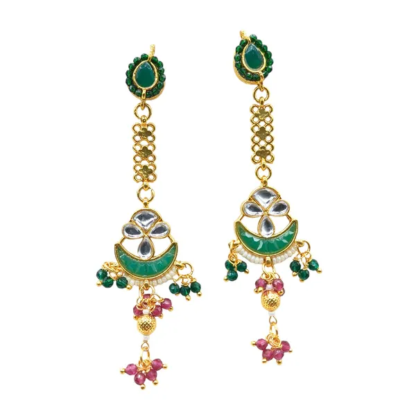 Gold_Plated_Traditional_Kundan_and_Emerald_Green_Stones_Stud_For_Women_&_Girls