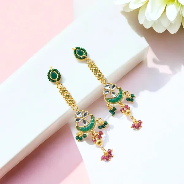 Gold_Plated_Traditional_Kundan_and_Emerald_Green_Stones_Stud_For_Women_&_Girls