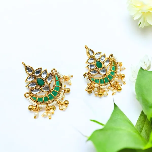 Gold_Plated_Traditional_Kundan_and_Emerald_Green_Stones_Stud_For_Women_&_Girls