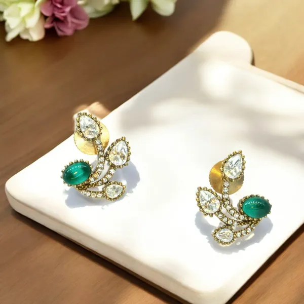 Gold-Plated_Vine-Shaped_Earrings_with_Green_and_Crystal_Acce_For_Women_&_Girls