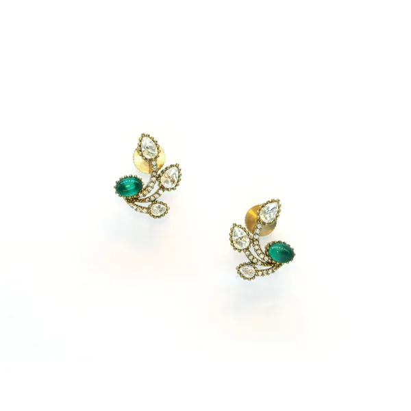 Gold-Plated_Vine-Shaped_Earrings_with_Green_and_Crystal_Acce_For_Women_&_Girls