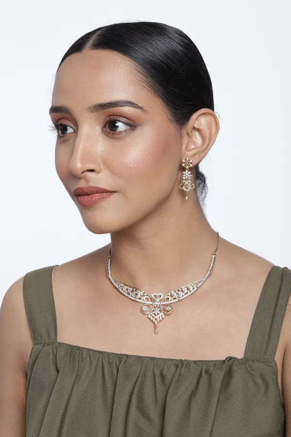 Gold-Tone_Filigree_Necklace_&_Earring_Set_with_Sparkling_Stone_Accents_For_Women_&_Girls