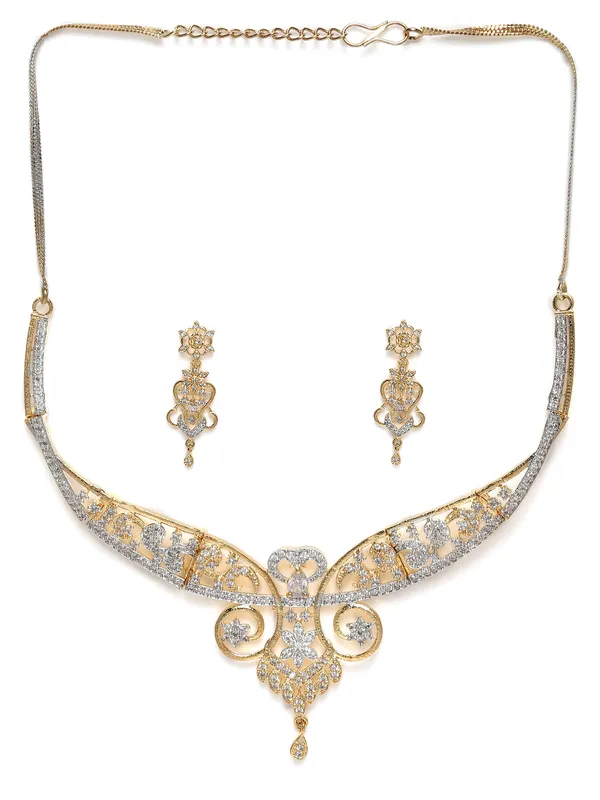Gold-Tone_Filigree_Necklace_&_Earring_Set_with_Sparkling_Stone_Accents_For_Women_&_Girls