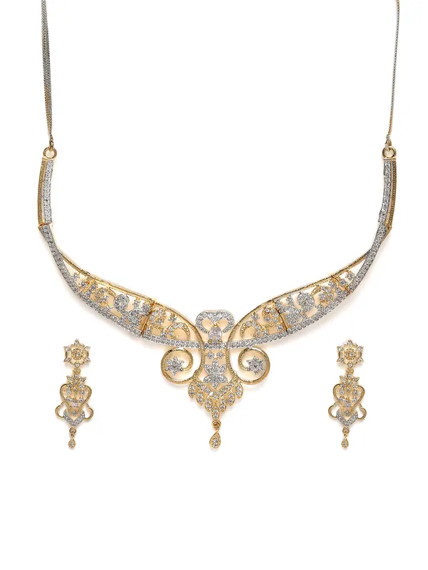 Gold-Tone_Filigree_Necklace_&_Earring_Set_with_Sparkling_Stone_Accents_For_Women_&_Girls