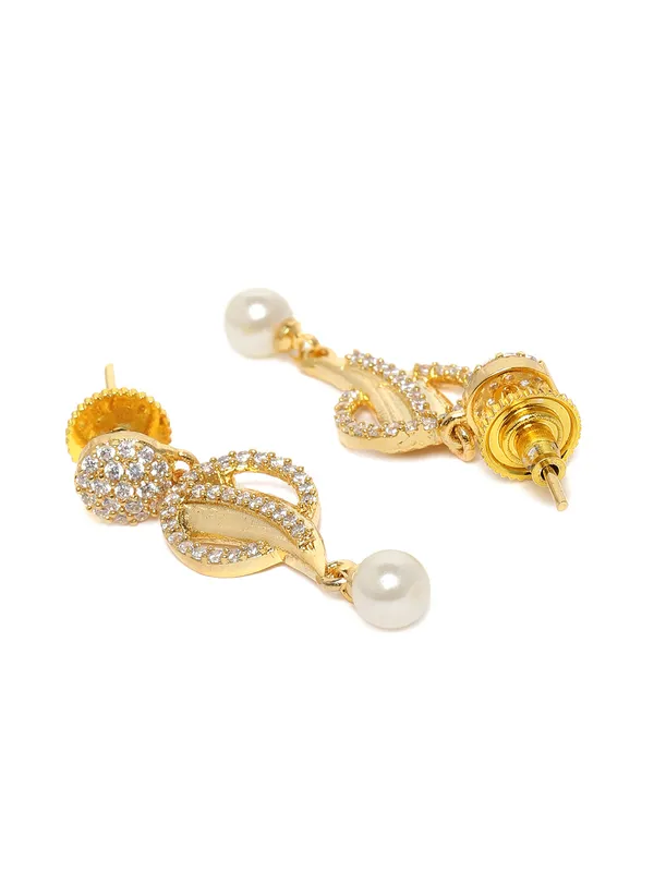 Gold-Tone_Swirl_&_Pearl_Necklace_and_Earring_Set_with_Sparkling_Accents_For_Women_&_Girls