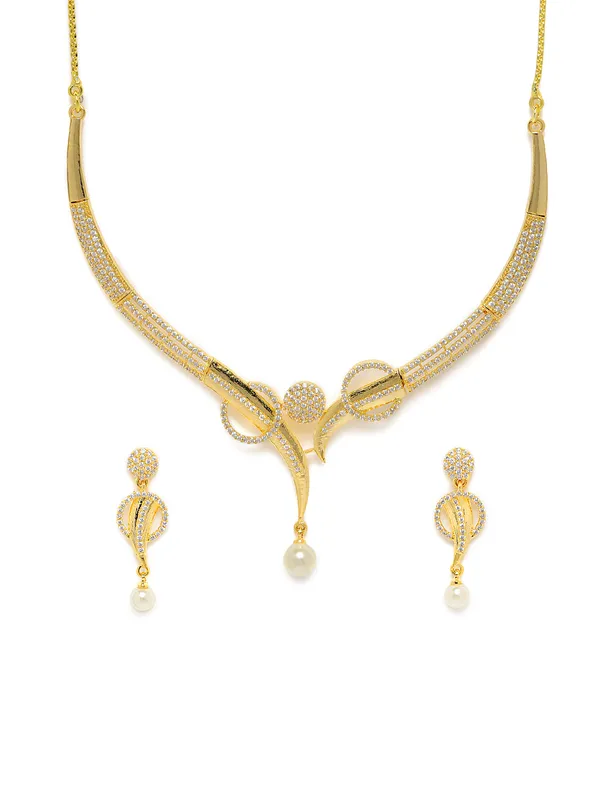 Gold-Tone_Swirl_&_Pearl_Necklace_and_Earring_Set_with_Sparkling_Accents_For_Women_&_Girls