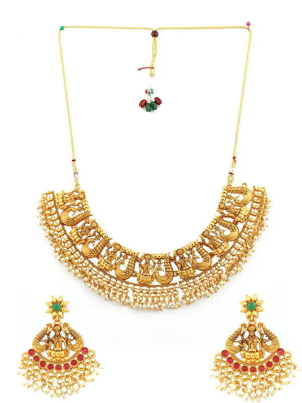 Gold-Tone_Temple_Necklace_and_Earrings_Set__-_Traditional_Indian_Jewelry_Set_For_Women_&_Girls