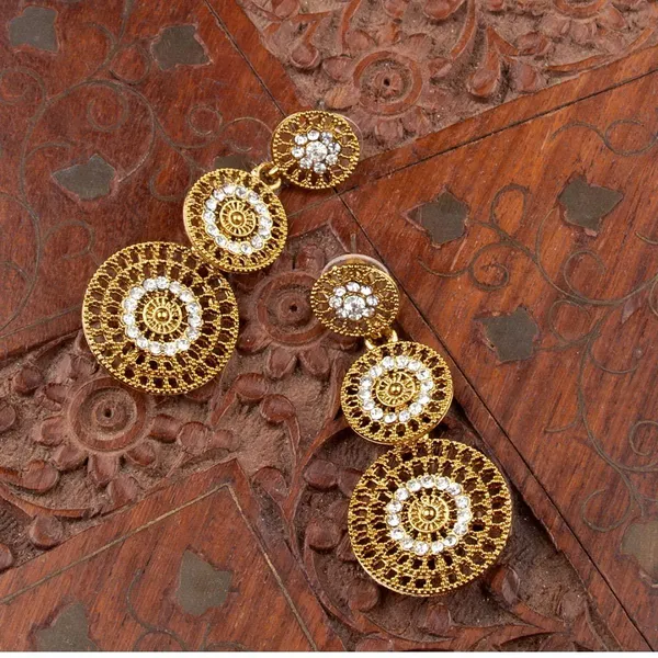 Gold-Toned_Antique_Circular_Drop_Earrings_For_Women_&_Girls