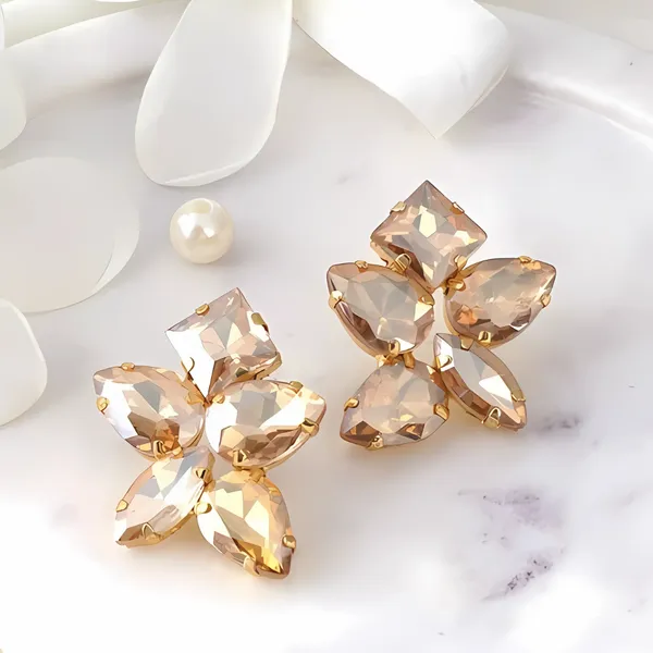 Golden_Floral_Crystal_Stud_Earrings_For_Women_&_Girls