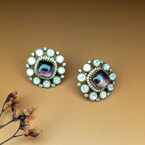 GoldPlated_Stud_Earrings_with_Purple_Stone_and_Crystal_Halo_For_Women_&_Girls