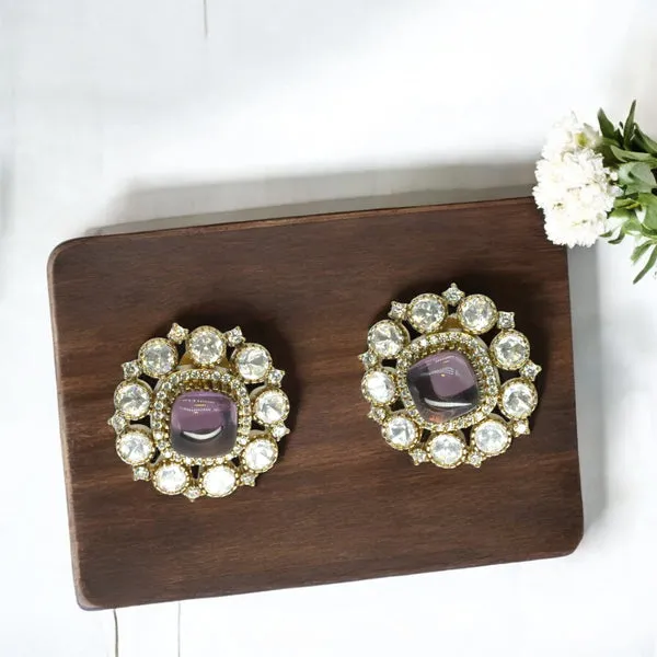 GoldPlated_Stud_Earrings_with_Purple_Stone_and_Crystal_Halo_For_Women_&_Girls