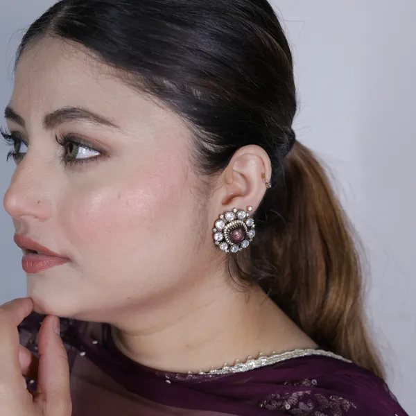 GoldPlated_Stud_Earrings_with_Purple_Stone_and_Crystal_Halo_For_Women_&_Girls