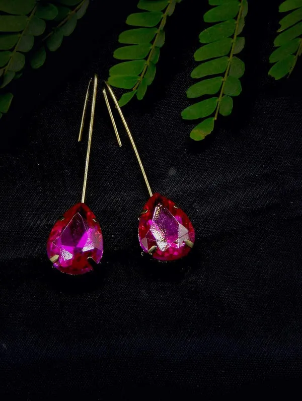 GoldToned_Pink_Oval_Drop_Earrings_For_Women_&_Girls