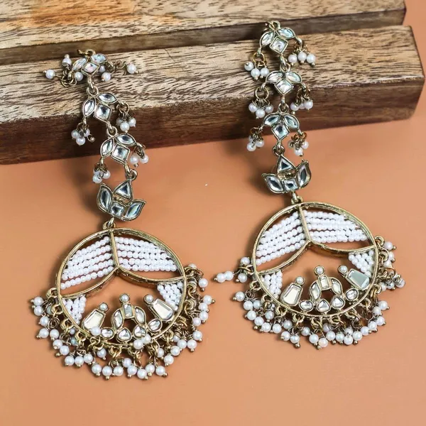 GoldToned_White_Circular_Drop_Earrings_For_Women_&_Girls