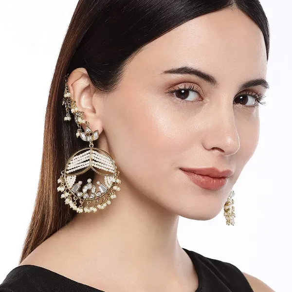 GoldToned_White_Circular_Drop_Earrings_For_Women_&_Girls