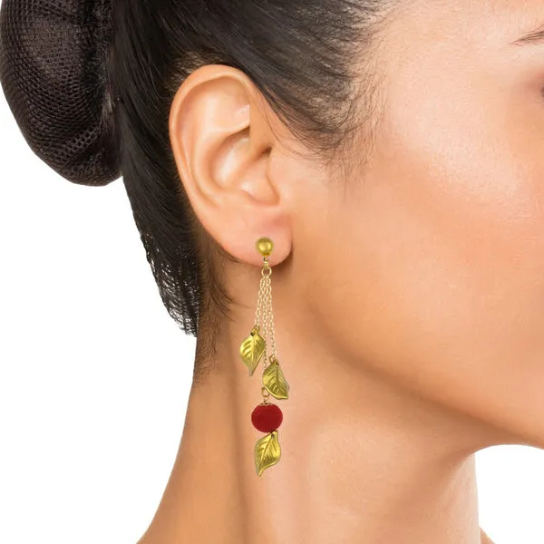 Golden_Leaf_Dangle_Earrings_with_Red_PomPom_For_Women_&_Girls