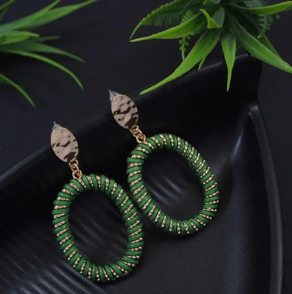 Gold_Plated_Tassel_Lace_Oval_Shape_green_Wen_Earring_3338_For_Women_&_Girls